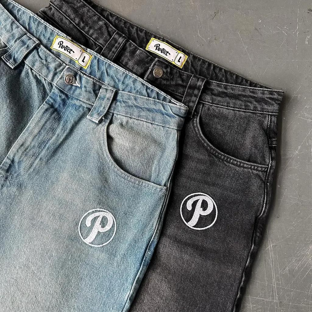 Джинсы Streetwear Y2K Мужские брюки Harajuku Hip Hop Вышитые буквы Винтажные синие мешковатые джинсы с высокой талией Широкие брюки