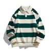 Men Long-sleeved T-shirt 2025 Autumn New Fashion Trend Striped Printing Casual Loose Outdoor Camping Lapel Top Couple POLO Shirt
