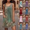 Ladies' Casual And Fashionable Round Neck Sleeveless Loose Printing Pocket Dress