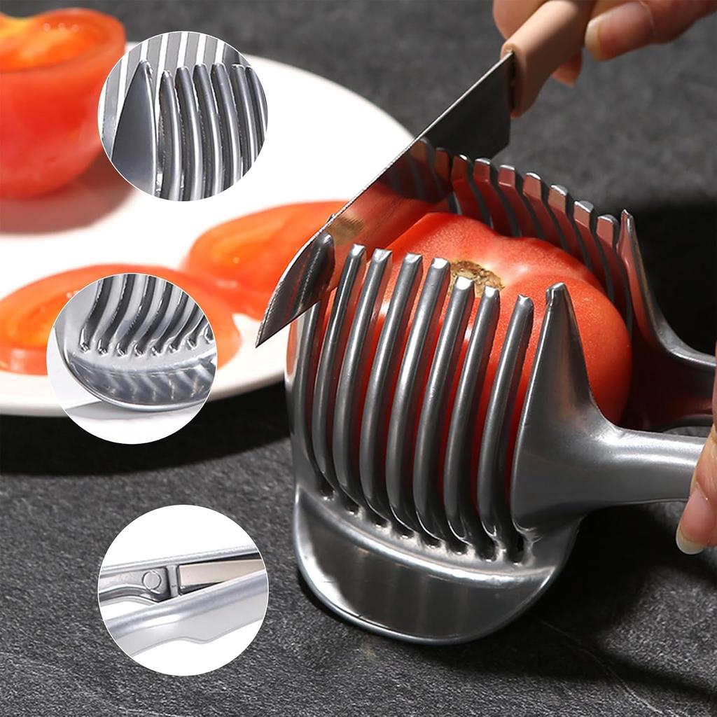 Steel Vegetable Slicing Tool with Secure Grip, Multi-Purpose Cutter for Onions Tomatoes Potatoes