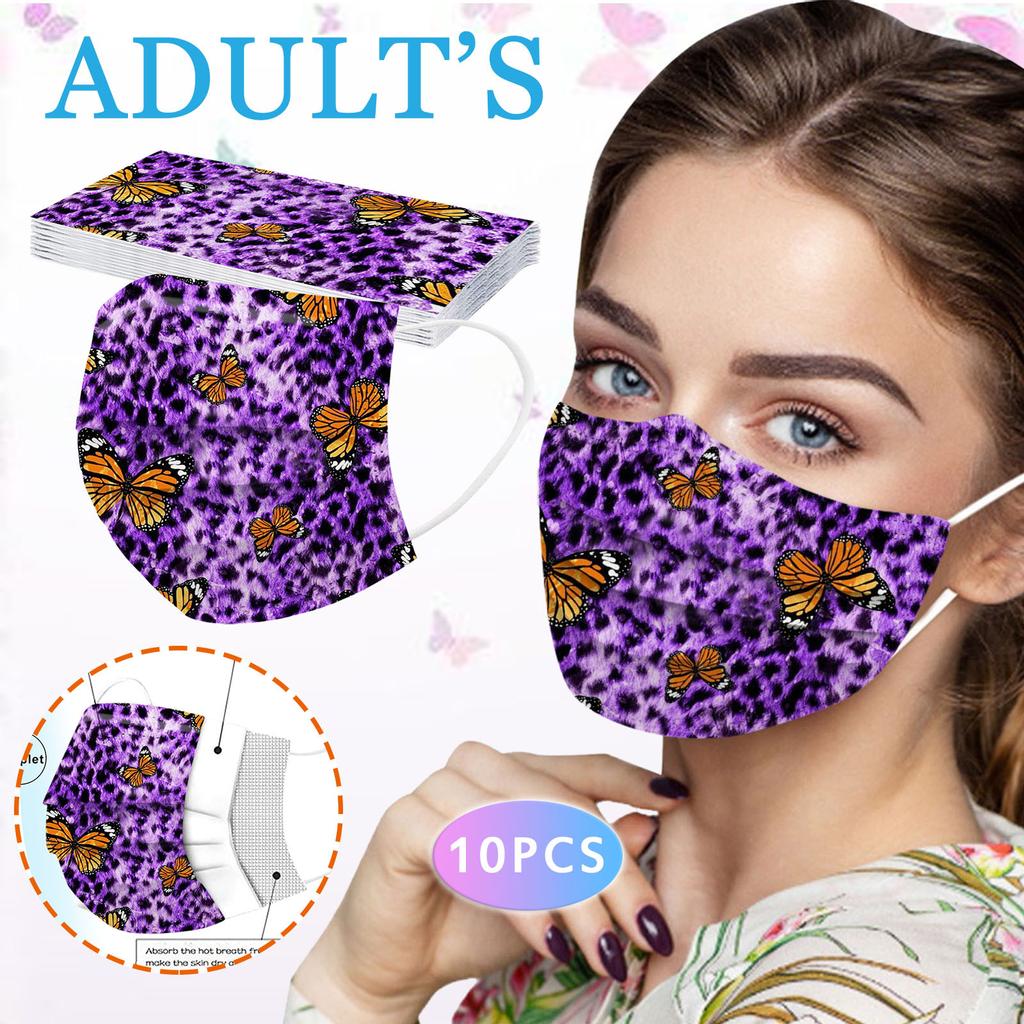 10PCS Adult Leopard Print Plus Butterfly Three-Layer Disposable Protective Mask