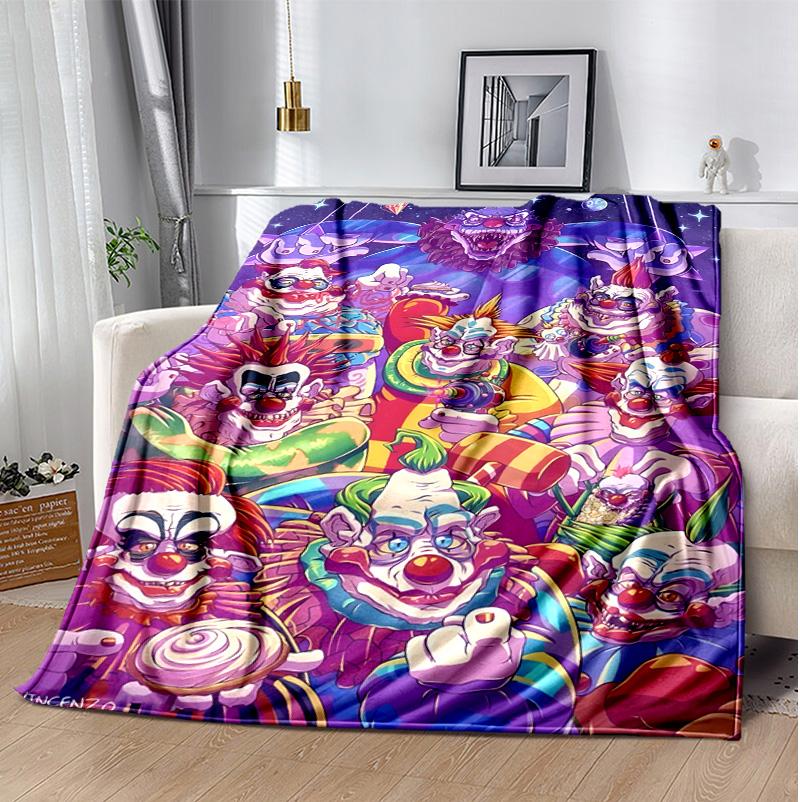 Horror Clown Circus Flannel Blanket Soft Warm All-Season Throw, Design for Camping, Car Travel, Hiking Sofa, Bed, Office Perfect Gift for Parties