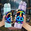 1PC Colorful Peace Sign Flower Wreath 750ml Color Plastic Sports Water Bottle Leakproof Flip Straw Lid Suitable for Sports Office Home Use