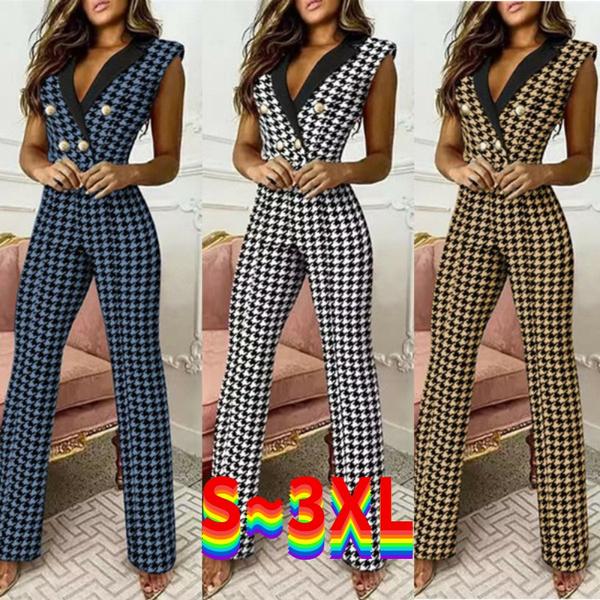 Женские модные комбинезоны без рукавов с принтом, сексуальные однотонные комбинезоны в клетку с глубоким V-образным вырезом для женщин