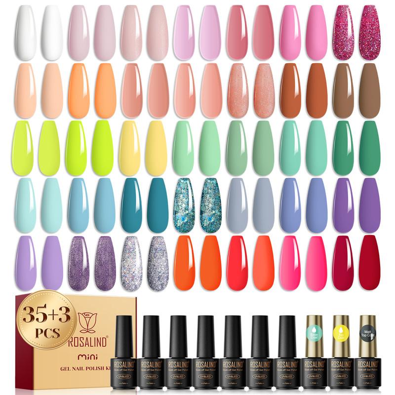 ROSALIND Shiny Colors Nail Gel Set Gel Varnishes Kit Semi Permanent Hybrid Soak Off Nail Polish 35 Colors Gift Set