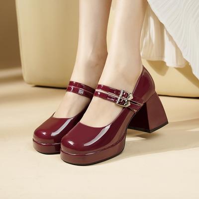 Yuexinwang натуральная кожа балетки для женской обуви Хуэйчжоу весна туфли Мэри Джейн женские виноградного цвета мама тот же стиль маленький квадратный носок высокий каблук женские