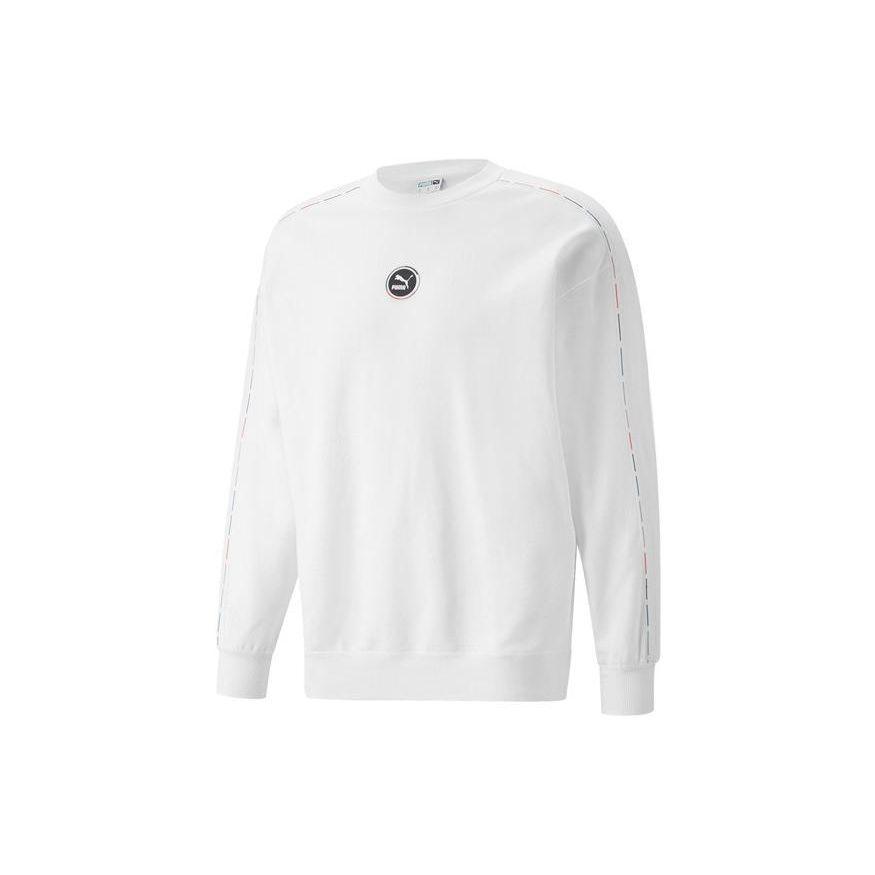 Puma Solid Color Logo Print Crew Neck Sweatshirt Unisex Tops White 535382-02