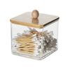 Qtip Holder Dispenser with Bamboo Lid Cotton Ball Pads Swabs Holder Jar Bathroom
