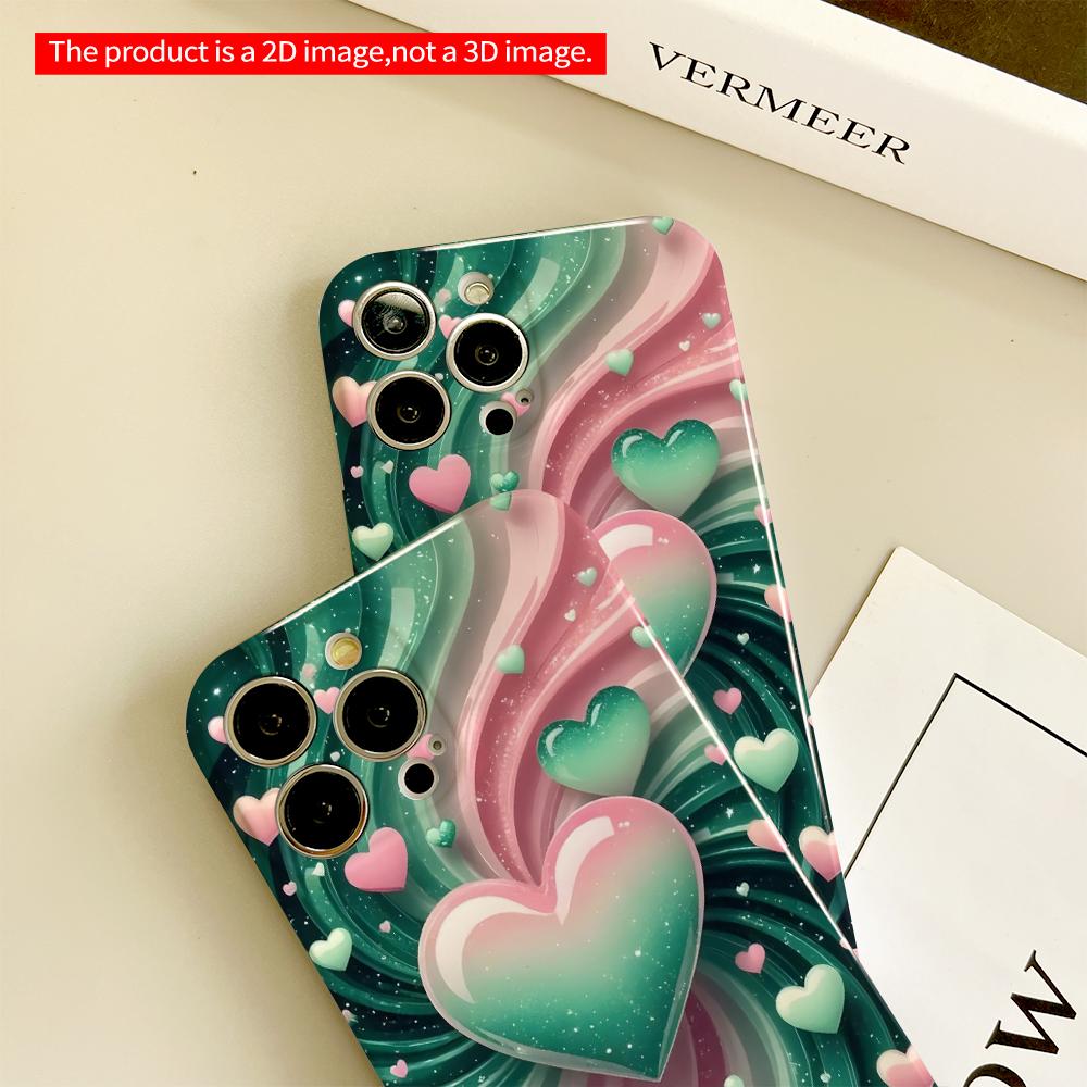 2DFlat Swirl Hearts Green Pink Gradient Phone Case All inclusive film hard phone case, compatible with iPhone 18 Pro Max 17 16 15 14 13 12 11