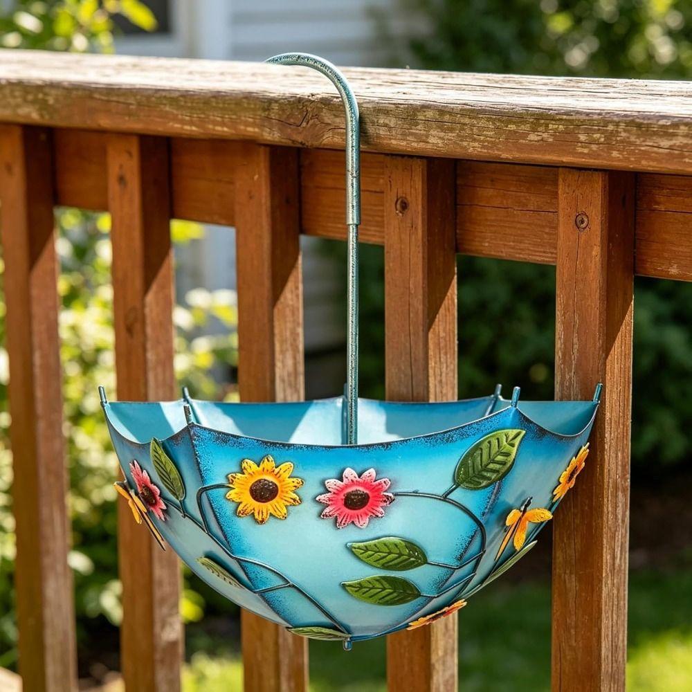 Metal Umbrella Hanging Planter Umbrella Shape Balcony Planter Hanging Flower Pot Outdoor Planter