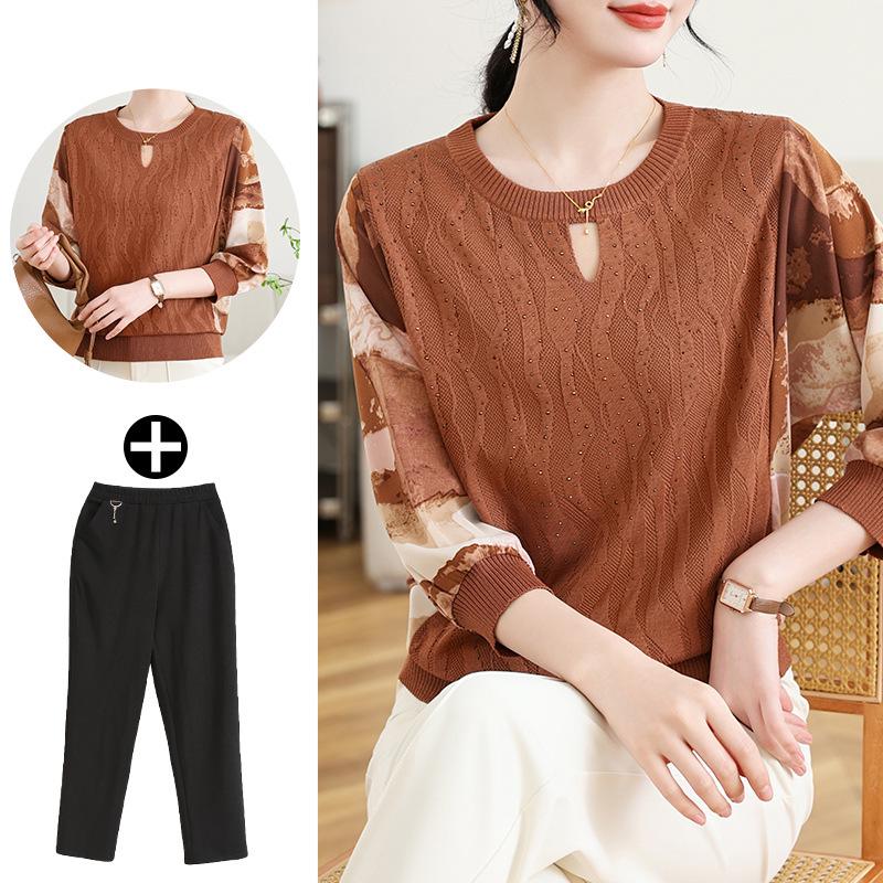 Вязаный осенний топ для мамы 2025 - Модная легкая футболка для женщин среднего возраста