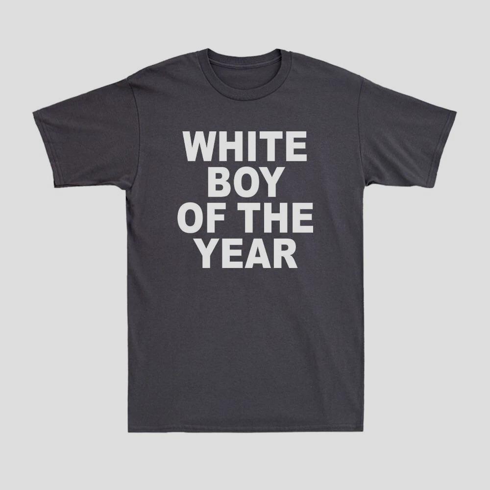 Streetwear Vintage Meme White Boy of The Year T Shirt Womens Unisex Cotton Tee Casual Summer Oversized Loose Top Short Sleeve