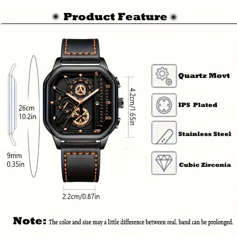 3-Piece Men's Business Casual Watch Set: Fashion PU Leather Quartz Watch, Bracelet & Necklace Gift Set