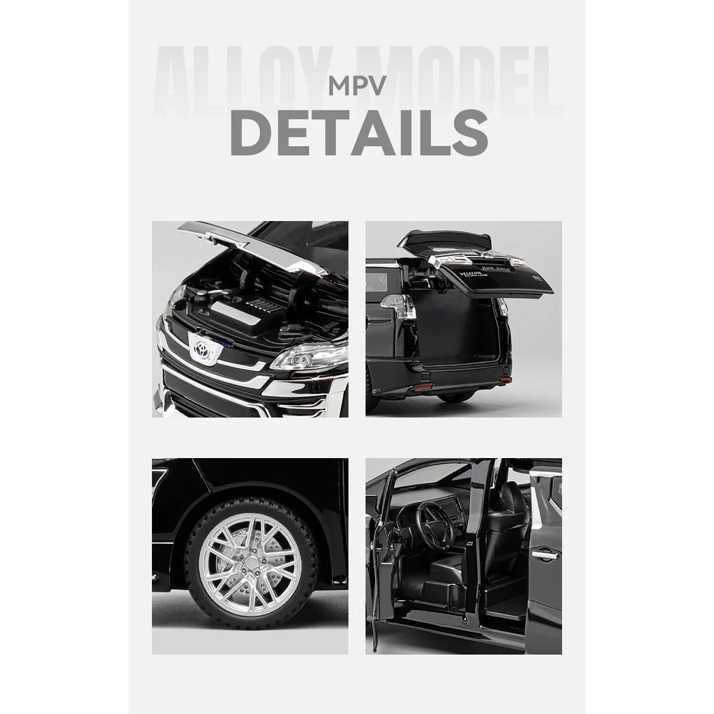1/32 Toyota Vellfire MPV Модель автомобиля из сплава Звук и свет Инерционный механизм Детская игрушка Коллекционные предметы Подарок на день рождения