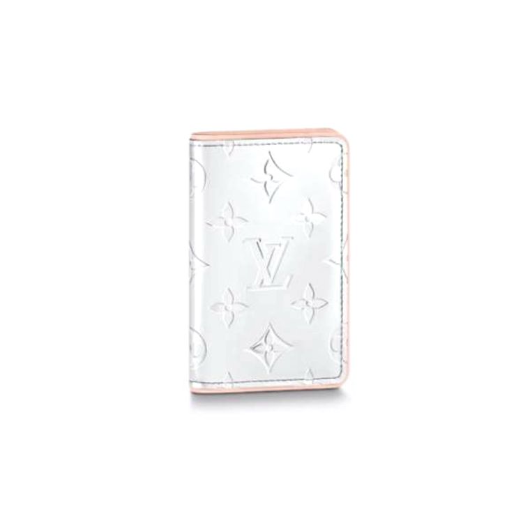 Louis Vuitton Тонкая капсульная коллекция Зеркало Классическая монограмма Покрытие из канваса Карманный кошелек Держатель для карт Мужской кошелек Серебряный M80805