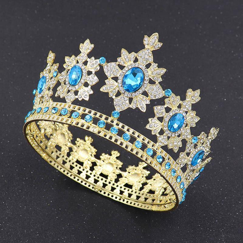 Round Full Circle Bridal Crown Baroque Alloy Rhinestone Crown Wedding Headdress Bridal Crown