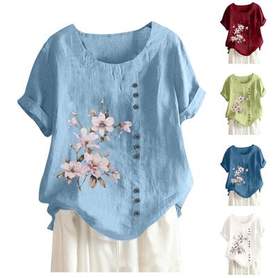 Женская хлопковая и льняная летняя и осенняя повседневная свободная футболка из хлопка и льна в стиле ретро с короткими рукавами в стиле ретро