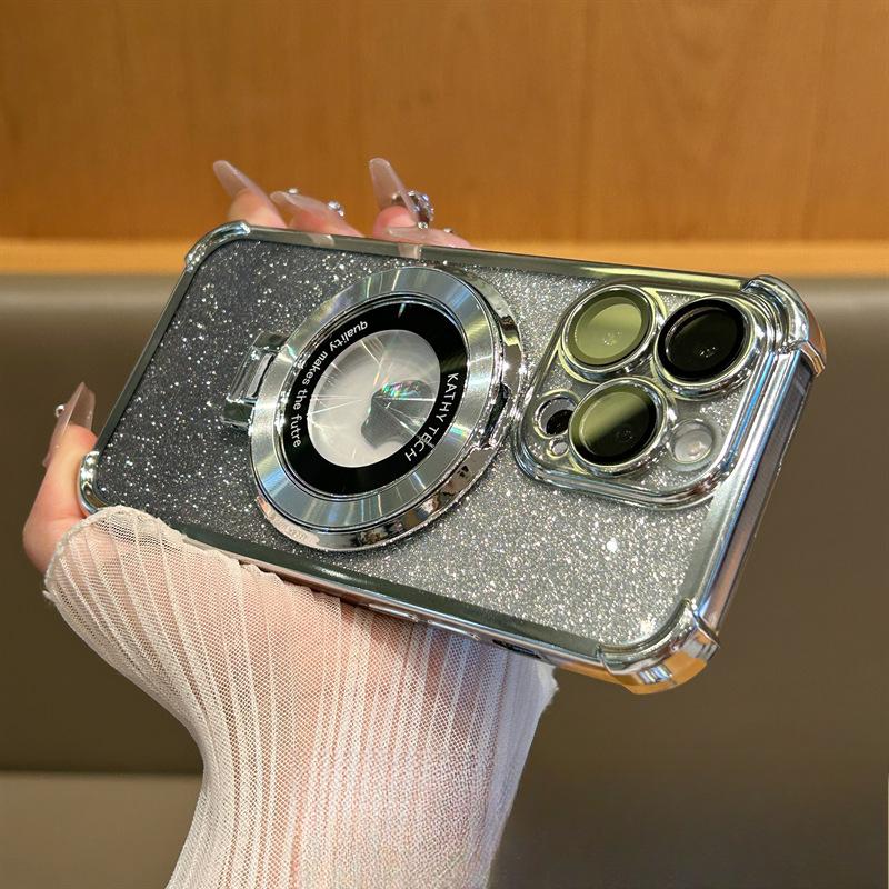 Подходит для чехла для мобильного телефона iPhone16 Подушка безопасности Противоударный Магнитный держатель 15Promax Apple 14 Защитный чехол 13 Гальваническое покрытие