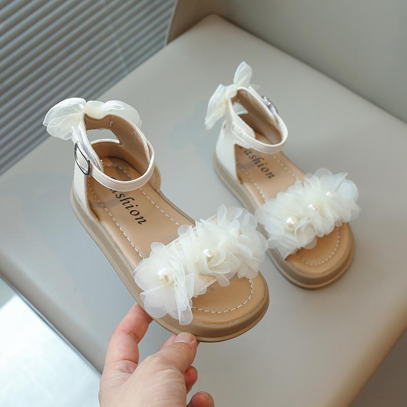 Сандалии принцессы для девочек в римском стиле, милые летние детские сандалии в повседневном стиле с открытым носком, элегантные детские сандалии-гладиаторы с толстым дном и бантом