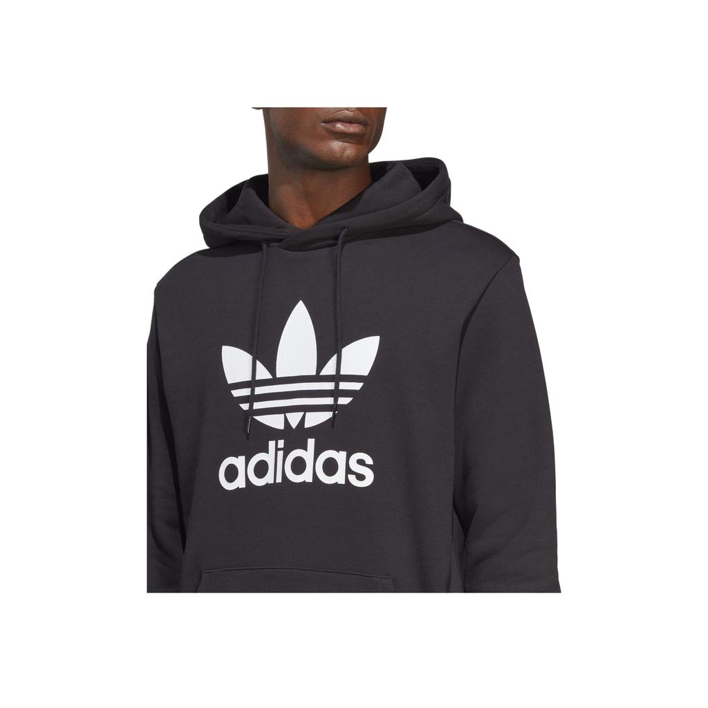 Adidas Originals Trefoil Logo Print Hoodie With Front Pocket And Drawstring Men Hoodie Black IA4883