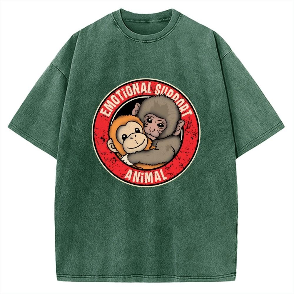Vintage Retro Cartoon Monkey Hug Animal Tee Oversized Mens Short Sleeve Oneck Harajuku Washed TShirt Casual Funny Streetwear