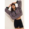 Womens Color Block Stand Collar Half Zip Fleece Sweatshirt Loose Street Sporty Top