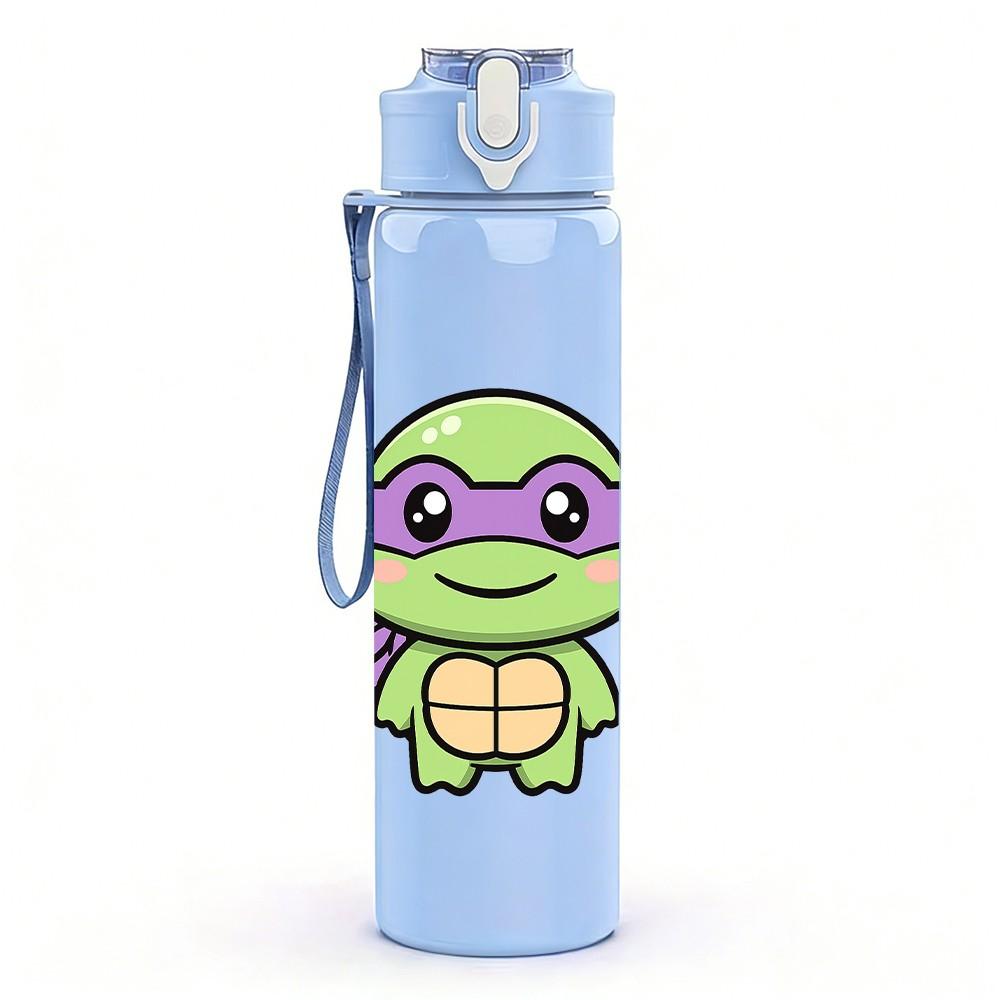 1PC Turtle Cartoon Pattern 750ml Color Plastic Sports Water Bottle Leakproof Flip Straw Lid Suitable for Sports Office Home Use