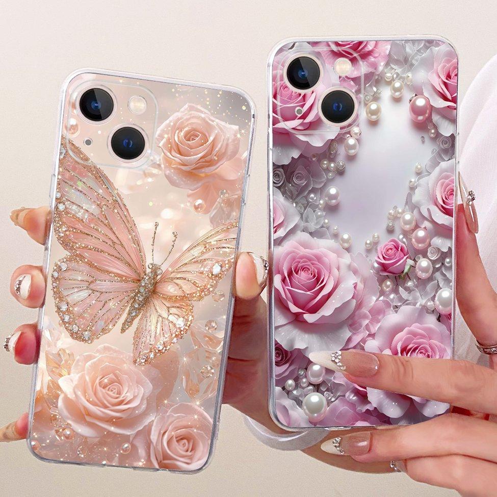 Transparent For iPhone 13 Case Cover Cute Cat Fashion Butterfly Funny Painted Casing A2633 A2482 A2631 A2634 A2635
