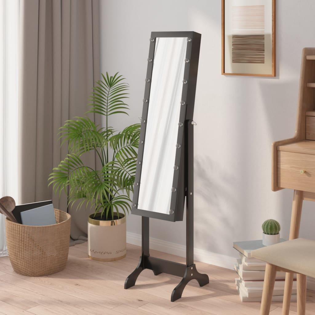 Floor Mirror with LED Lighting Black 34 x 37 x 146 cm