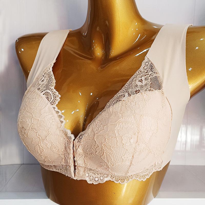 Wind Women's Lace Bra Large Size Underwear Vest Type Front Buckle Thin Cup No Steel Ring Bra