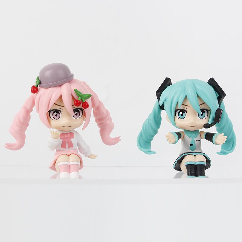 Новый набор из 5 шт./набор Hatsune Miku Q Версия Сидячая поза Каваи Подарок на день рождения Фигурки аниме-девушек Супер милые Уникальные детские игрушки