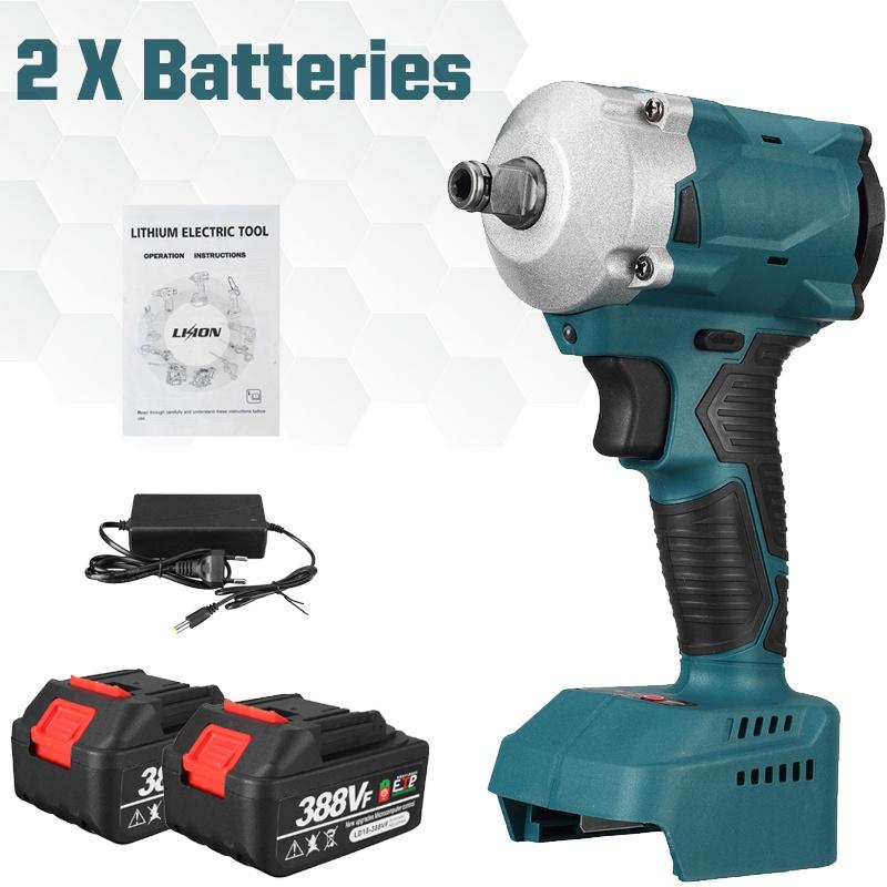 800N.M Brushless Cordless Rechargeable Electric Impact Wrench 1/2 Inch Wrench Compatible for Makita Battery