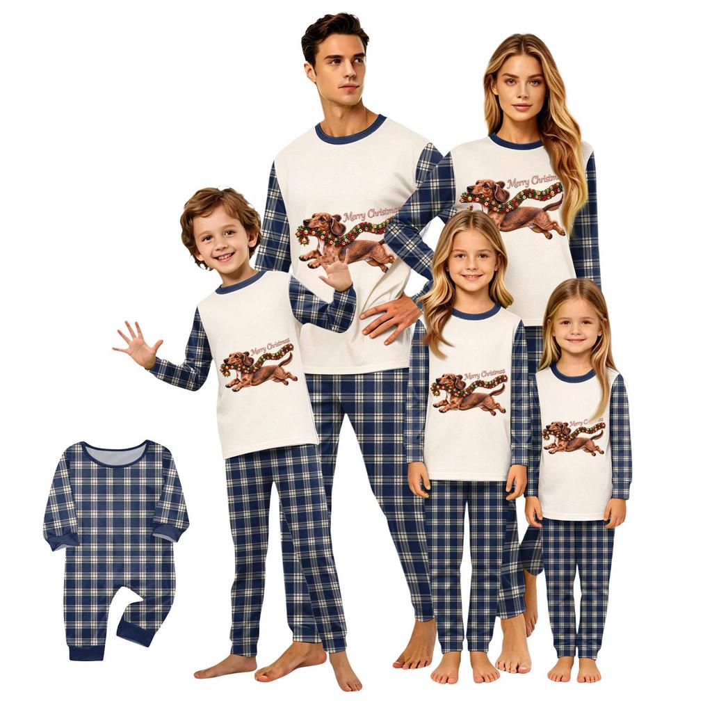 Family Matching Christmas Print Crewneck Long Sleeve Pants Loungewear Set for Holiday