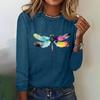 Fall Fashion Cotton Women's T-shirts Colored Dragonflies Print Long Sleeves T Shirt Casual Loose Women Clothing Tops O-neck Tees