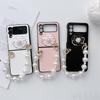 Cute Pearl Bracelet Strap Phone Case For Samsung Galaxy Z Flip 3 Hard Cover Hand Chain 3d Camellia Flower For Zflip3 Flip3 Shell