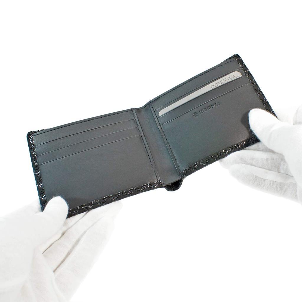 Отделение для купюр Inden без монет, черный фон x цепочка с черным кольцом [Indenya], складной кошелек, I, кошелек, замша, лак, 2005-01-177