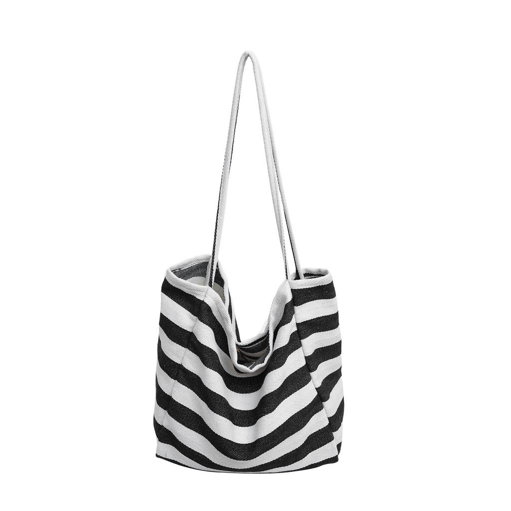 Stylish Colorful Striped Canvas Tote Bag For Women Large Size For Daily Use
