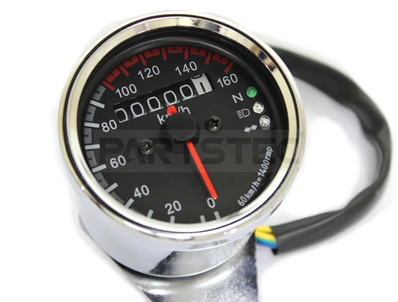 MOTOR POWER 156-40 Motorcycle, Universal Mechanical Speedometer, Maximum Speed 160 Km, Black Panel, Plated