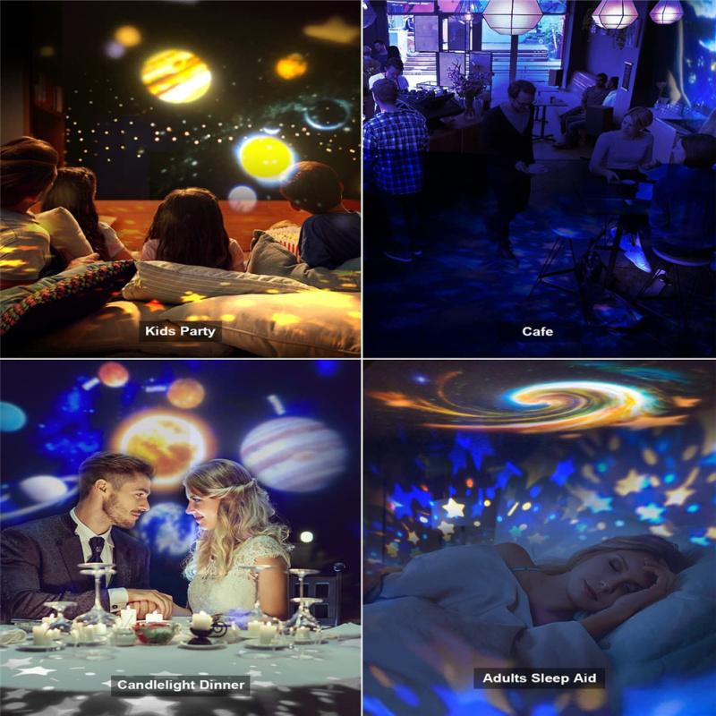 Потолочный проектор 6-в-1, регулируемый на 360 градусов планет, туманности, лунный планетарий, проектор для комнаты
