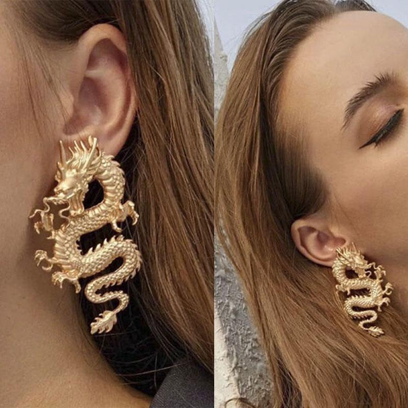 Популярные серьги-гвоздики Firery Dragon в стиле панк, серьги-манжеты в форме змеи, модные украшения