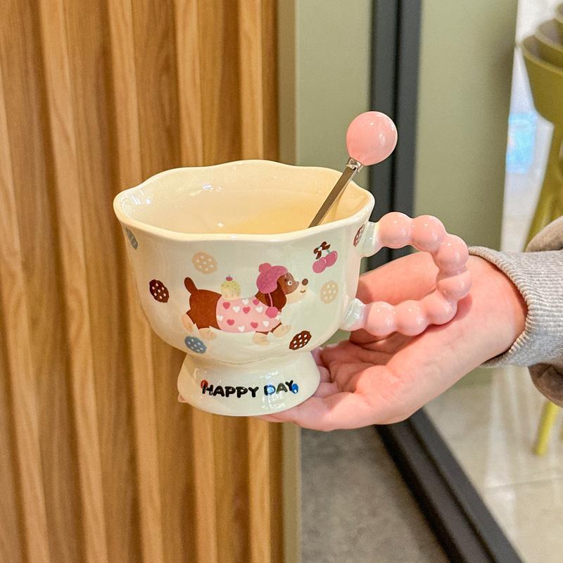 Milk Fufu Sausage Puppy Ceramic Cup Girl Cute Tall Mug for Girlfriend Birthday Gift
