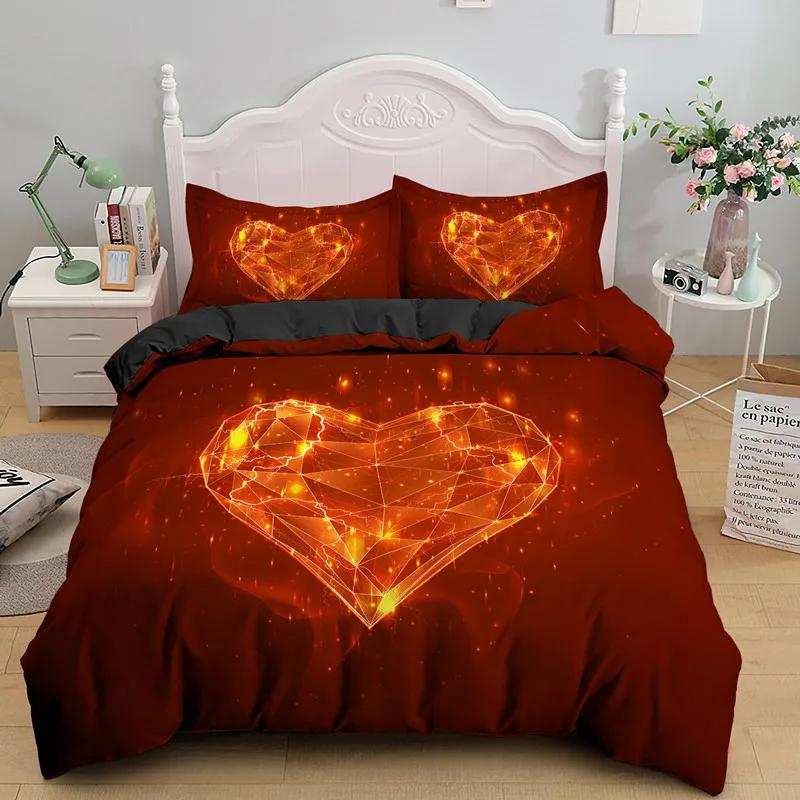 3D Love Heart Пододеяльник Микрофибра Роскошный Романтический Тематический Постельный Комплект King Queen Для Пары Подарки на День Святого Валентина Декор Спальни