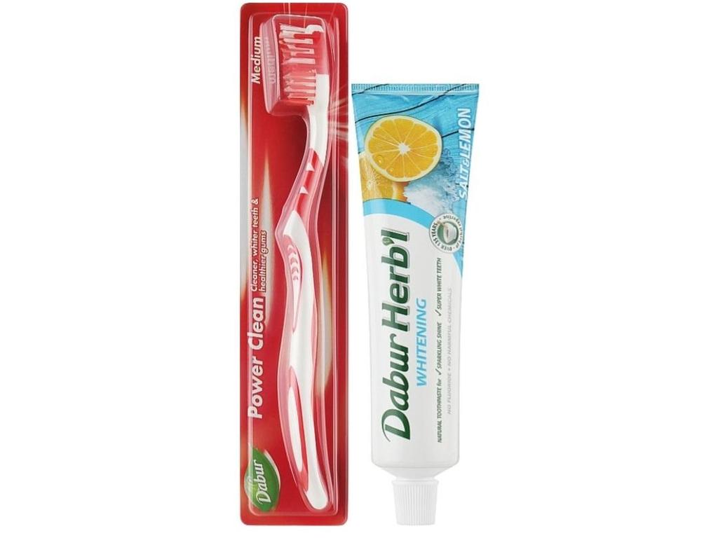 Herbal Whitening Natural Toothpaste + FREE Toothbrush - Salt and Lemon Dabur HERB'l