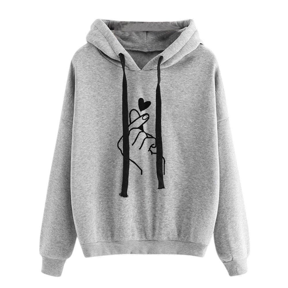 2025 Fashion Kpop Hoodie For Women Heart Finger Printed Women's Sweatshirts Hooded Pullover Tracksuit Teen Girls Sudaderas