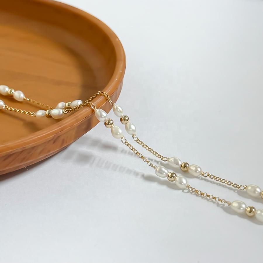 New Arrive Natural High Grade Freshwater Pearl with Bead Chain Fine 14k Gold Filled Bulk Rolo Chain for Permanent Jewelry Making