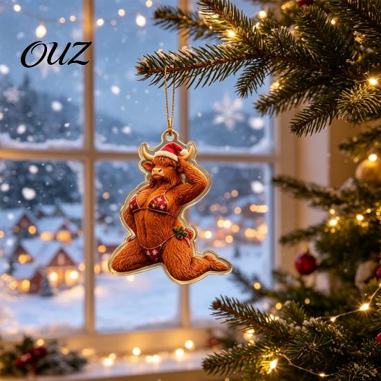 Unique Hanging Gifts for Friends 5 Pcs Quirky Bikini Christmas Ornament, Funny 2D Acrylic Santa Claus Horse Creative Holiday Gift Ideas Dachshund