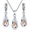 Crystal Water Drop Pendent Necklace Earrings Jewelry Set for Women Bridal Wedding Halloween Gift ARI