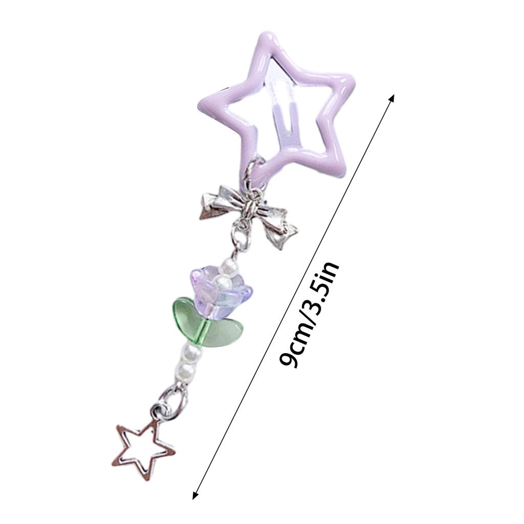 Blue/Purple Star Shape Hairpin for Girls Cute Sweet Style Charm Hair Barrettes with Flower Pendant for Photography