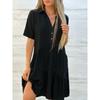 Loose Solid Color Lapel Casual Dress Loose Solid Color Polo Collar Casual Dress