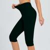 Women  Elastic High Waist 3/4 Pant Casual Active  Fit Wide Capris Leg Pants Trousers With Pockets